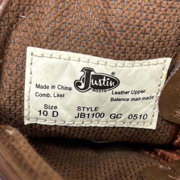 Justin Boots Brown Leather Cowboy Farm Boots Western Shoe Size Mens 10D JB1100 - Picture 7 of 7